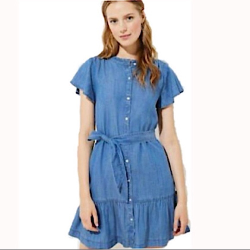🆕 LOFT Chambray Tie Waist Flutter Midi, 4